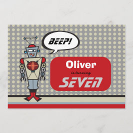 Tecknad Retro Robot Cute Kids Boy Födelsedagsfest Inbjudningar