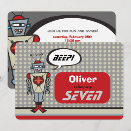 Tecknad Retro Robot Cute Kids Boy Födelsedagsfest Inbjudningar