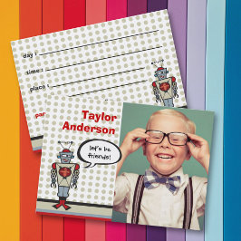 Tecknad Retro Robot Roligt Kids Photo Playdate Car Visitkort