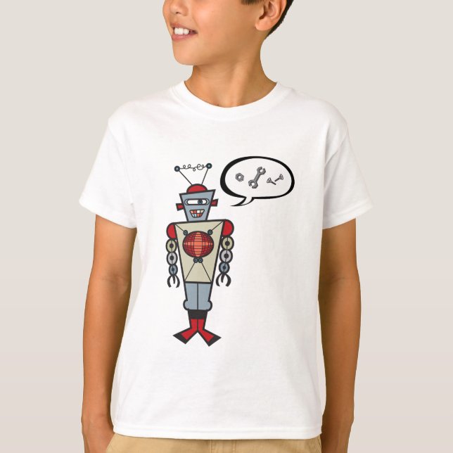 Tecknad Retro Robot Söt Pojke Födelsedagsfest T-shirt (Framsida)