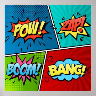 Tecknad - retur text Tecknad Bok Retro Pow Zap Boo Poster