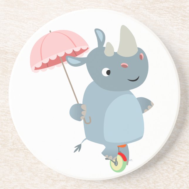 Tecknad Rhino med paraplyet på Unicle Underlägg (Framsidan)