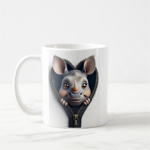 Tecknad Rhinoceros Ansikte från Zipper Kaffemugg