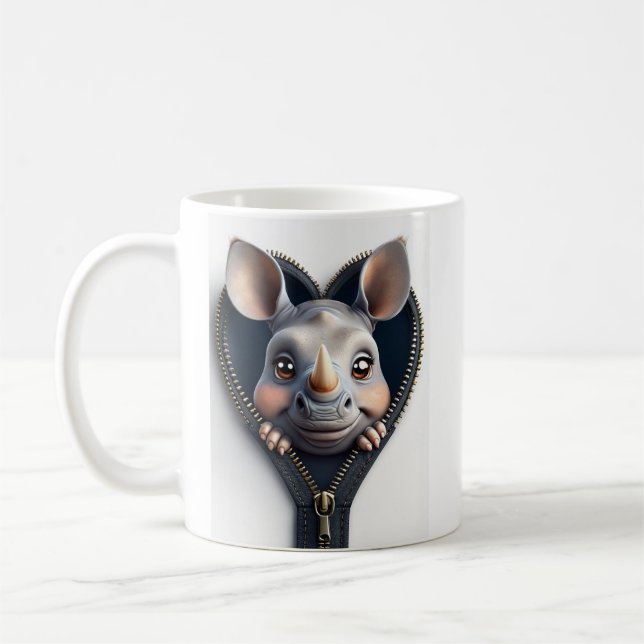 Tecknad Rhinoceros Ansikte från Zipper Kaffemugg (Vänster)