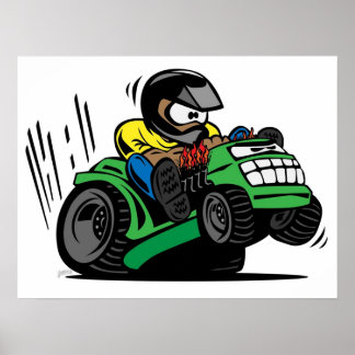 Tecknad Riding Lawnmower Tractor Poster