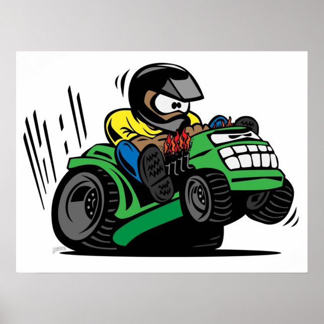 Tecknad Riding Lawnmower Tractor Poster (Framsidan)