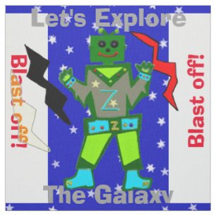 Tecknad Robot Boy Alien Stars Tyg