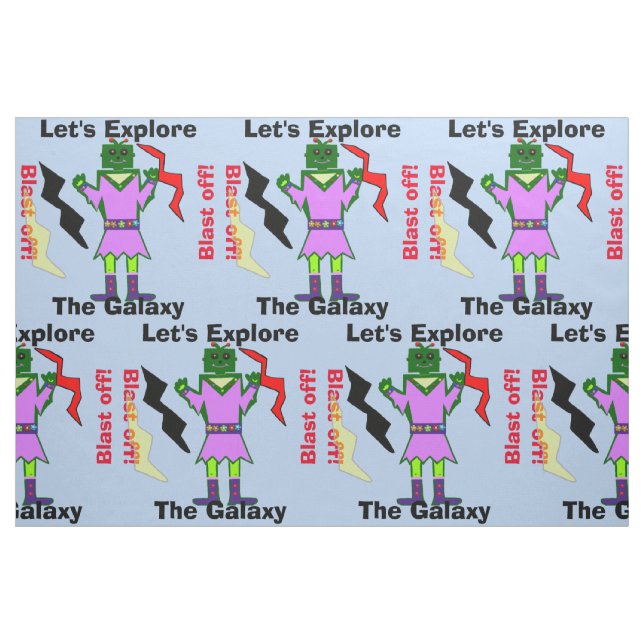 Tecknad Robot Girl Alien Blast Off Blue Tyg (Fat Quarter)
