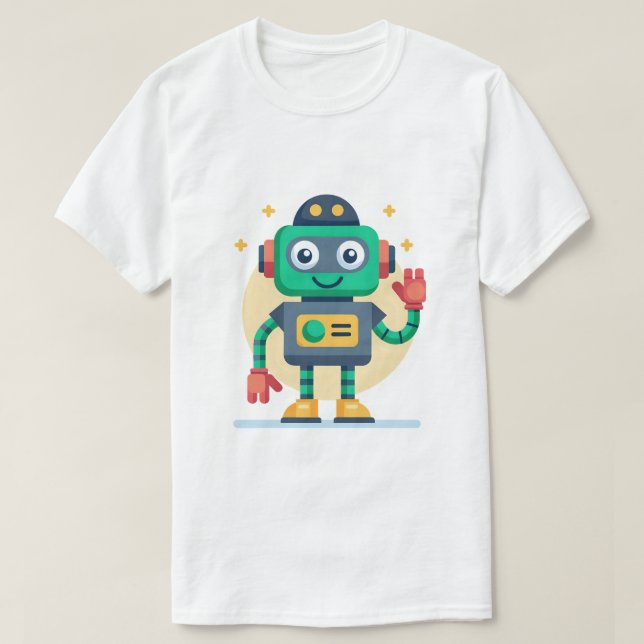 Tecknad Robot T-Shirt Rolig Ungdom Grafisk Tee (Design framsida)