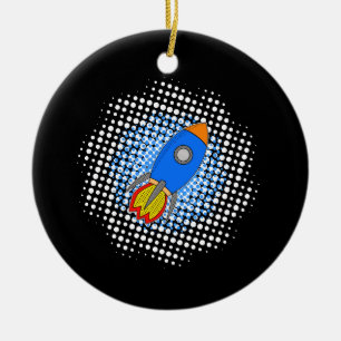 Tecknad Rocket with Halftones Galaxy Julgransprydnad Keramik