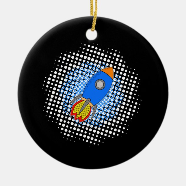 Tecknad Rocket with Halftones Galaxy Julgransprydnad Keramik (Framsidan)