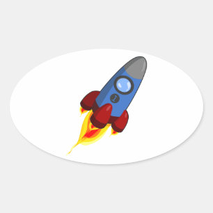 Tecknad Rocketship Ovalt Klistermärke