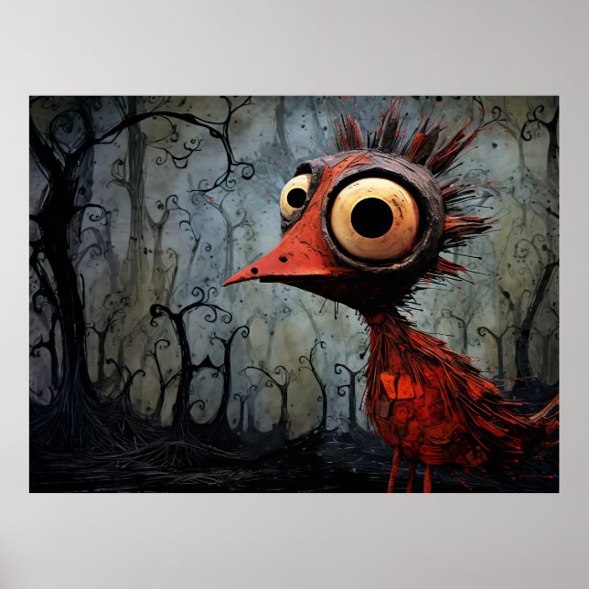 Tecknad röd fågel poster (Framsidan)