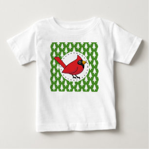 Tecknad Röd kardinal på Grönt White Gräs Mönster T Shirt