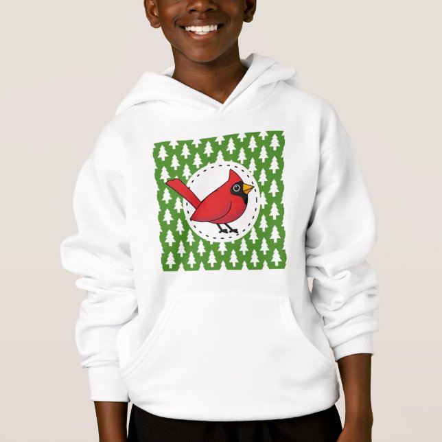 Tecknad Röd kardinal på Grönt White Gräs Mönster T Shirt (Framsida)