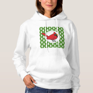 Tecknad Röd kardinal på Grönt White Gräs Mönster T Shirt