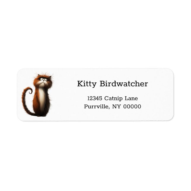 Tecknad Röddisch Brown Cat Funny Returadress Etikett (Framsidan)