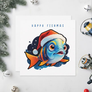 Tecknad rolig fisk. julkort