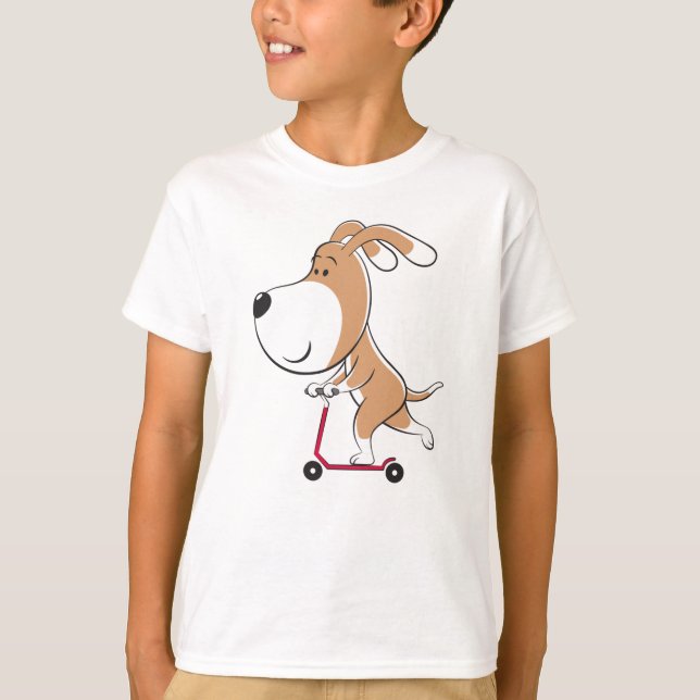 Tecknad Rolig hund Puppy Kick Scooter Boy T-Shirt (Framsida)