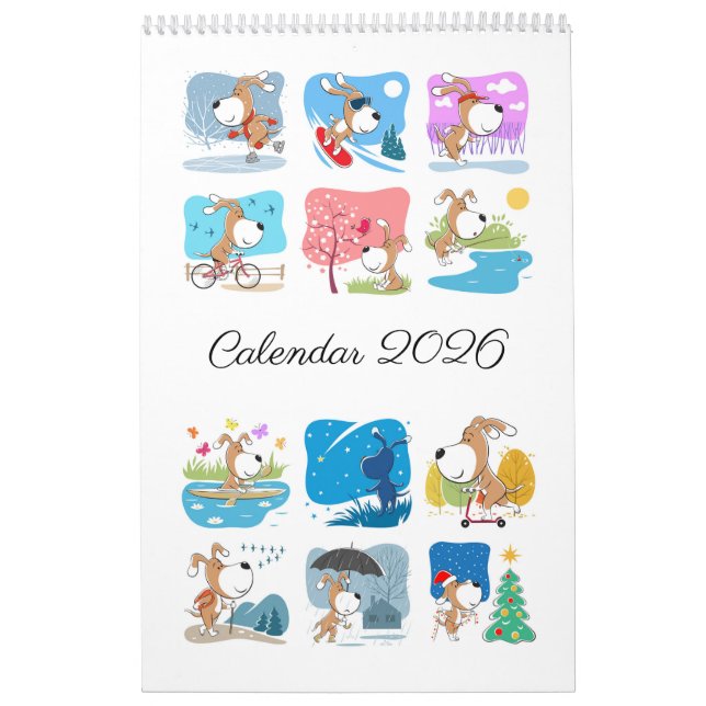 Tecknad Rolig Söt Valp Hund Älskare 2026 Kalender (Omslag)