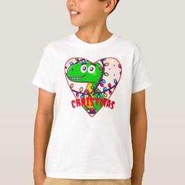 Tecknad, roligt dinosaurier inslaget i jul ljus t shirt