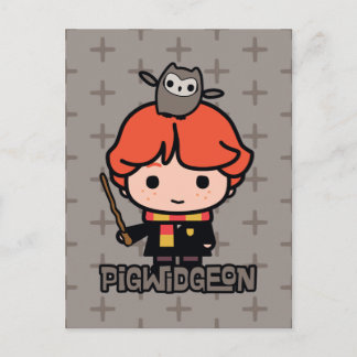 Tecknad Ron Weasley och Pigwidgeon Vykort