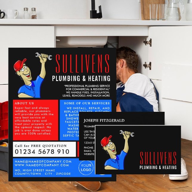 Tecknad, rörmokare, rörmokerreklam flygblad (Skapare uppladdad)