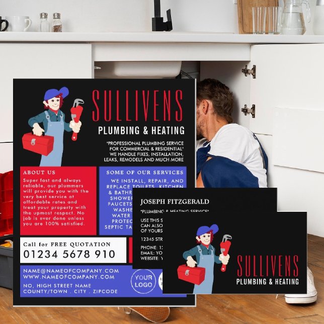 Tecknad, rörmokare, rörsystem visitkort (Skapare uppladdad)