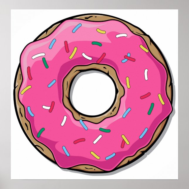 Tecknad Rosa Donut med sprinkler Poster (Framsidan)