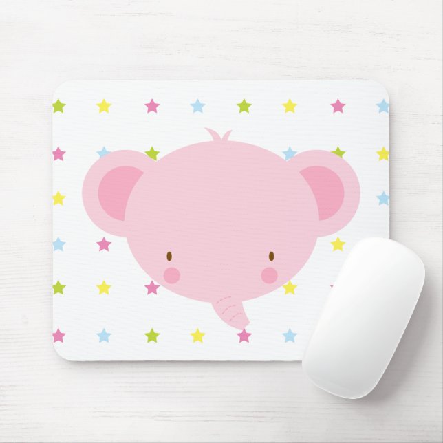 Tecknad Rosa Elephant Mousepad Musmatta (Med mus)