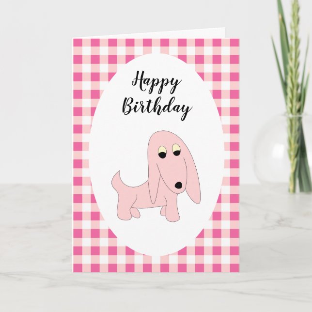 Tecknad rosa hund Söt Pooch rosa födelsedag Kort (Framsida)