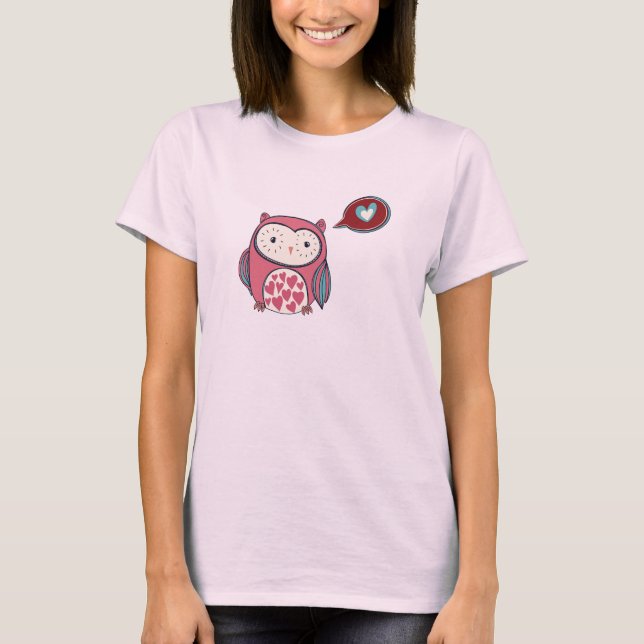 Tecknad Rosa Kärlek Uggla T Shirt (Framsida)