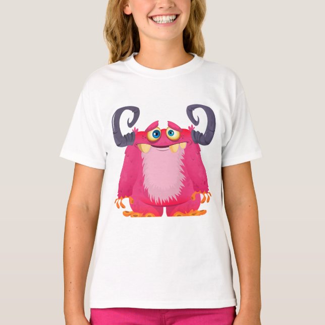 Tecknad Rosa Monster Girl's T-Shirt (Framsida)