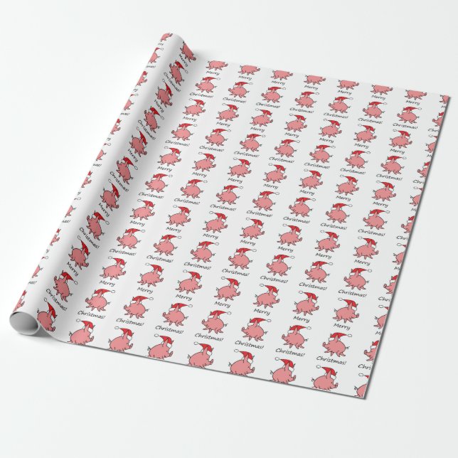 Tecknad Rosa Piglet Piggy Red Santa Hat Presentpapper (Utrullad)