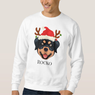 Tecknad Rottweiler Santa anpassningsbar Lång Ärmad Tröja