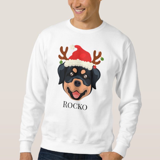 Tecknad Rottweiler Santa anpassningsbar Lång Ärmad Tröja (Framsida)