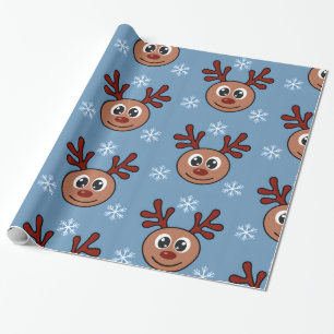 Tecknad Rudolph Red Nposed Reindeer och Snöflingor Presentpapper