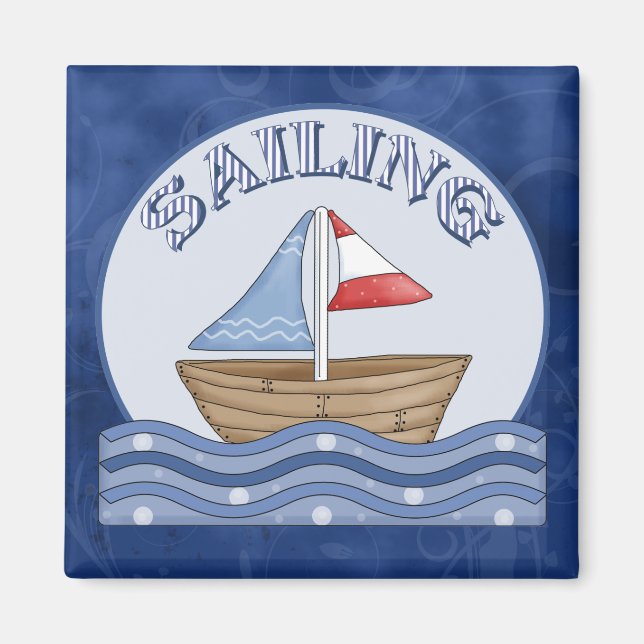 Tecknad Sailing Boat Magnet (Framsidan)