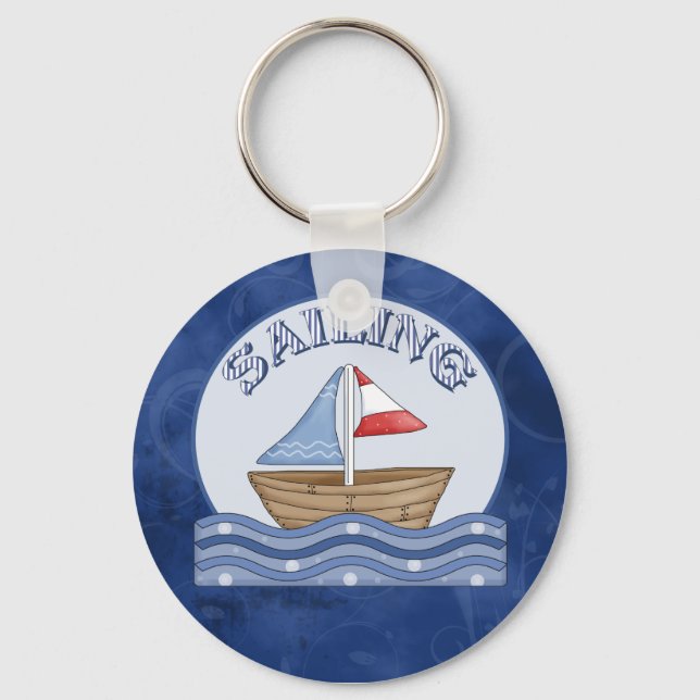 Tecknad Sailing Boat Nyckelring (Framsida)
