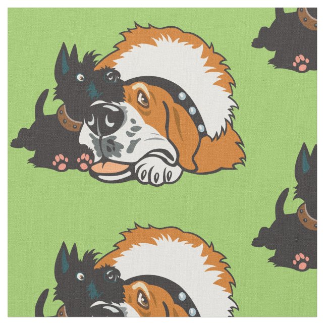 tecknad Saint Bernard och Scottish Terrier hundar  Tyg (Närbild)