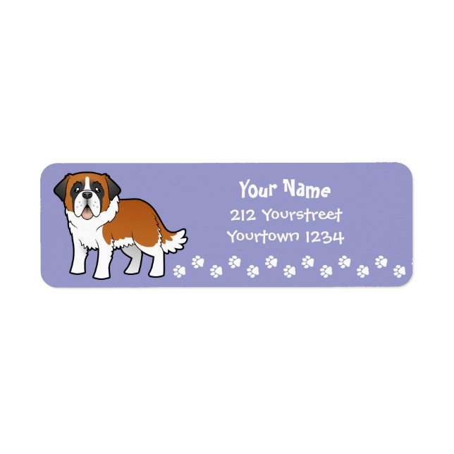 Tecknad Saint Bernard Returadress Etikett (Framsidan)