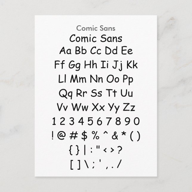 Tecknad Sans - Zazzle Font Sampler Lakan Vykort (Framsida)