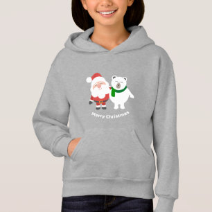 Tecknad Santa and Polar Bear jul hoodie T Shirt