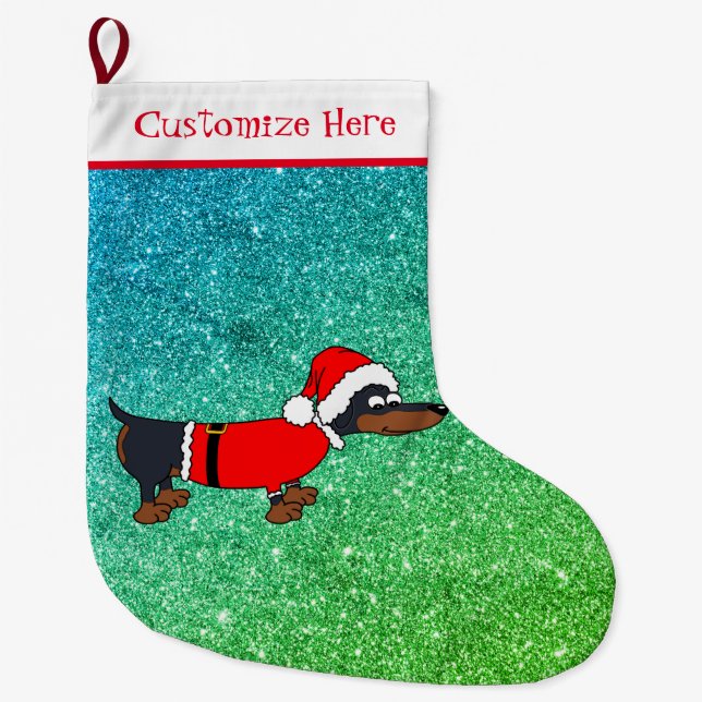 Tecknad Santa Dachshund Design-julklapp Stor Julstrumpa (Framsidan)