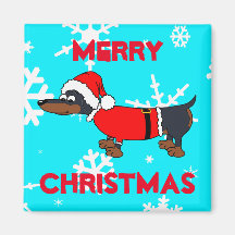 Tecknad Santa Dachshund Hund Square Magnet