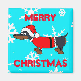 Tecknad Santa Dachshund Hund Square Magnet