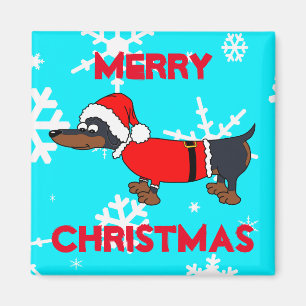 Tecknad Santa Dachshund Hund Square Magnet