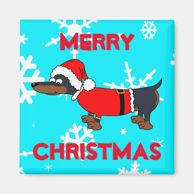Tecknad Santa Dachshund Hund Square Magnet (Framsidan)