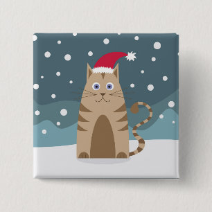 Tecknad Santa kitten i snö-skogen Knapp