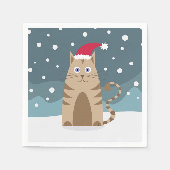 Tecknad Santa kitten i snö-skogen Pappersservett (Framsidan)